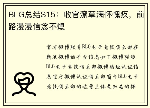 BLG总结S15：收官潦草满怀愧疚，前路漫漫信念不熄