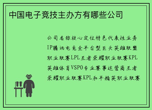 中国电子竞技主办方有哪些公司
