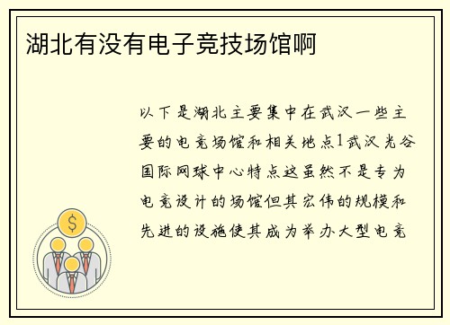 湖北有没有电子竞技场馆啊